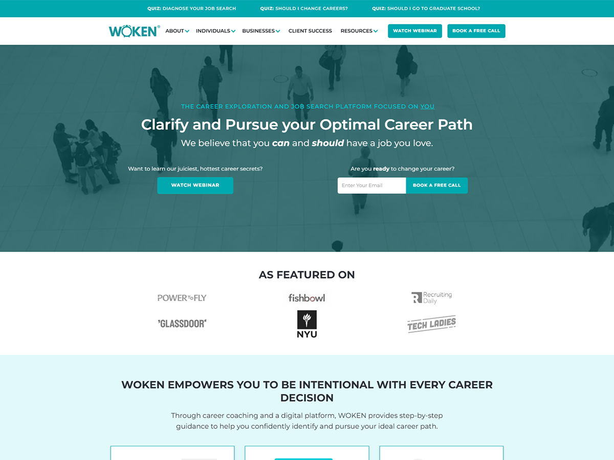 WOKEN career exploration platform homepage